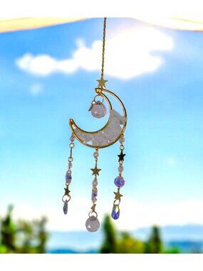 Crystal Crescent Moon Sun Catcher Hanging Ornament 13.4" x 2.75"